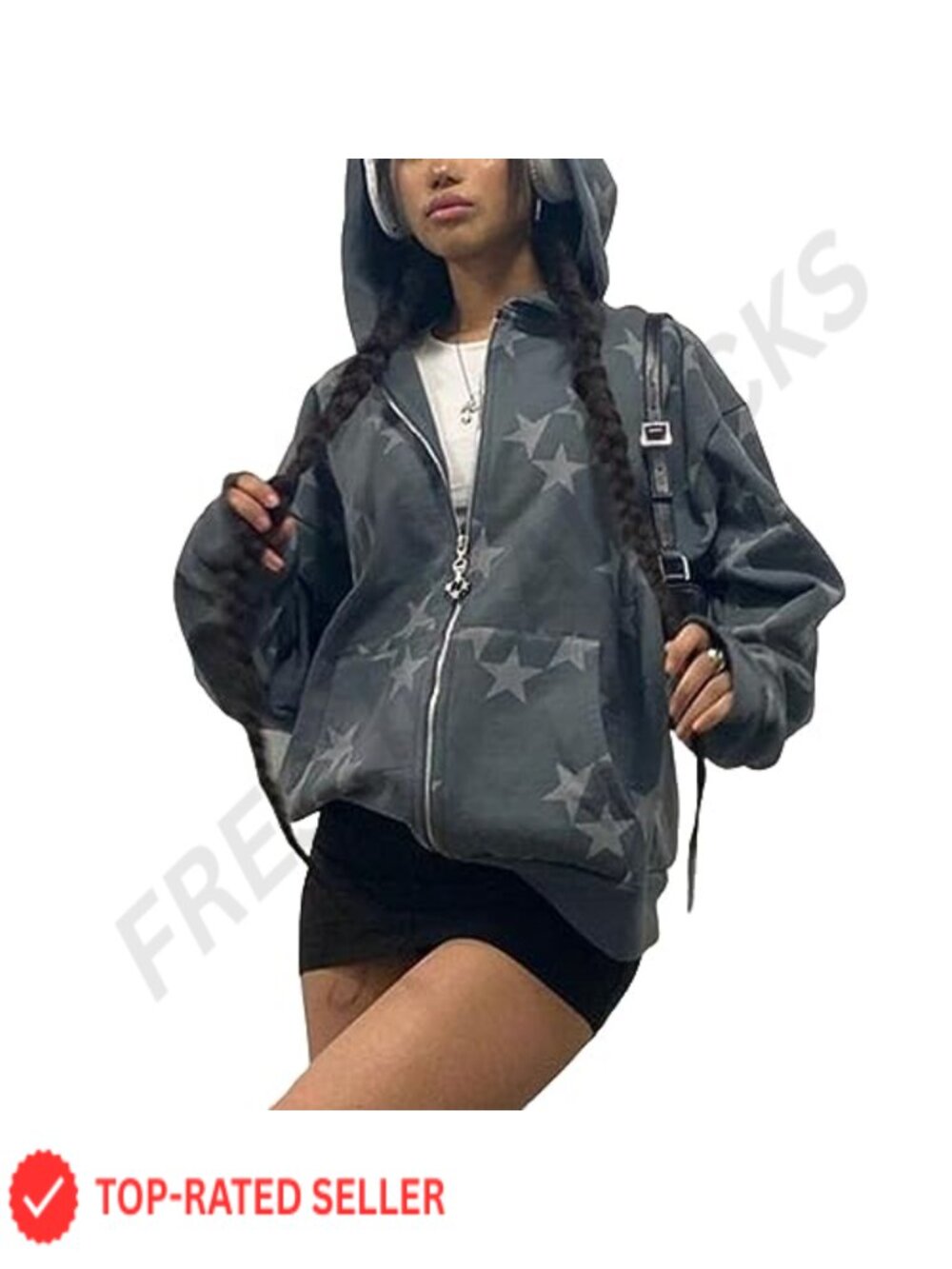 Star Graphic Zip Up Hoodie Y2K Oversized Streetwear Grunge Sweatshirt